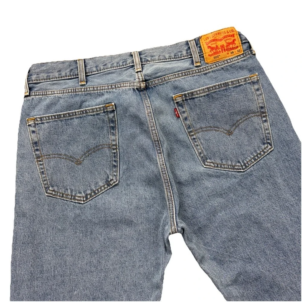 Levi's 505 Jeans Mens 36x31 (TAG-38x32) Straight Blue Denim‎ Workwear Biker Fade